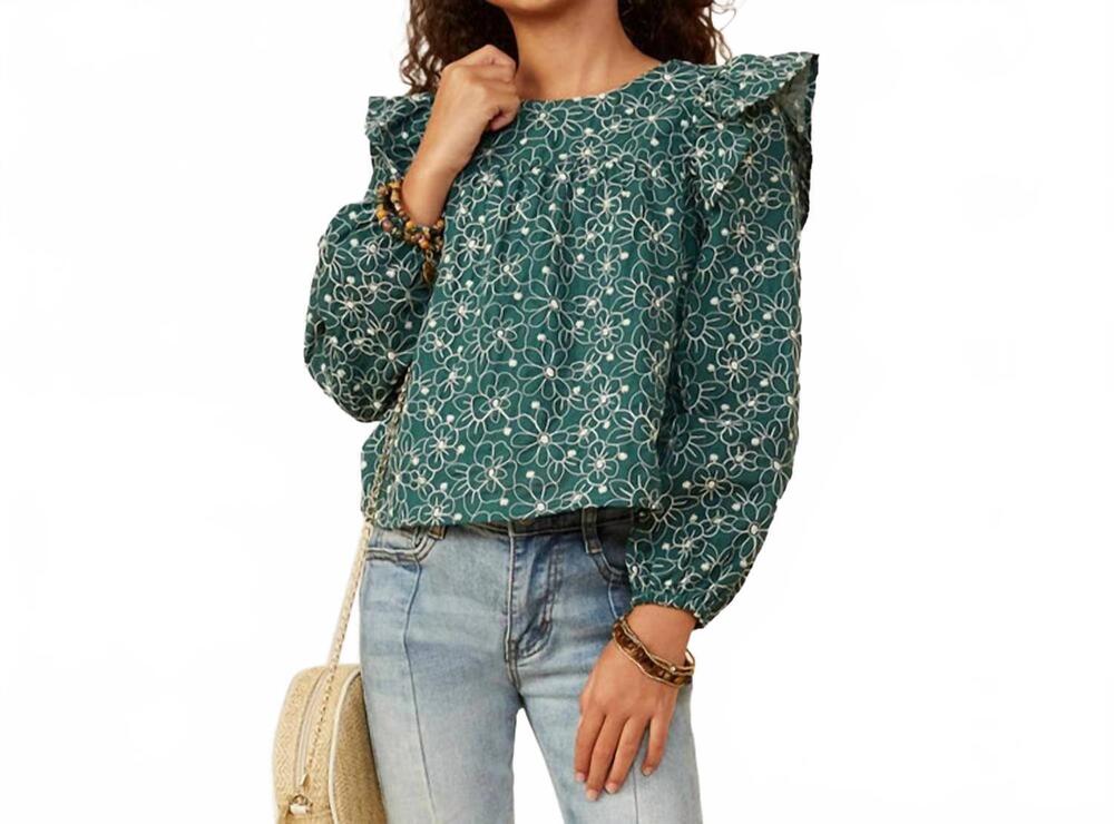 NEW HAYDEN GIRLS floral embroidered ruffle top in green